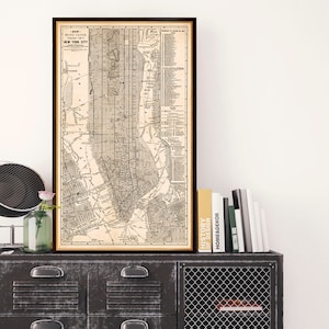Mapa da cidade de Nova York com uma pátina antiga maravilhosa - Mapa grande de Nova York impresso em papel ou tela