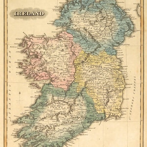 Carte historique de l'Irlande - Ancienne carte restaurée, belle reproduction sur papier ou toile image 2