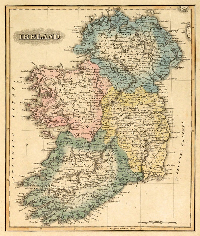 Carte historique de l'Irlande - Ancienne carte restaurée, belle reproduction sur papier ou toile image 2