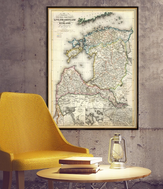 Old map of Eastland and Livland - Map of Estonia and Latvia, reproduction on paper or canvas