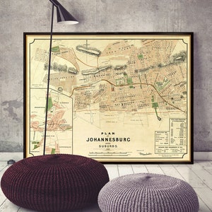 Carte de Johannesburg - Ancienne carte de Johannesburg - Entièrement restaurée - cartes vintage tirages fins