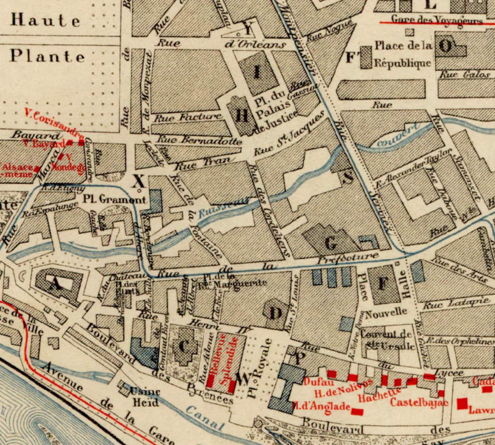 Map of Pau Ville de Pau Old city map reproduction on paper Etsy