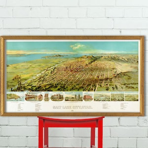 Salt Lake City Poster - Birds eye view - Panorama Karte von Salt Lake City, auf Papier oder Leinwand erhältlich