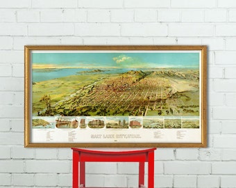 Salt Lake City poster -   Birds eye view - Panoramic map of Salt Lake City, available on paper or canvas