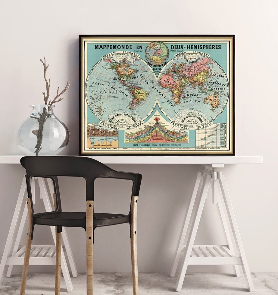 二つの半球の世界地図 - 二つの半球の世界地図 - 紙またはキャンバスに