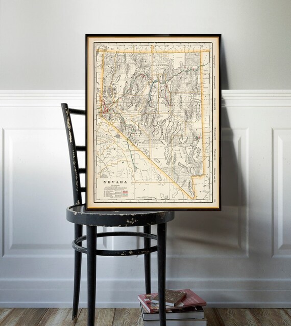 Nevada map - Large old map of Nevada from 1901, fine print on paper or canvas