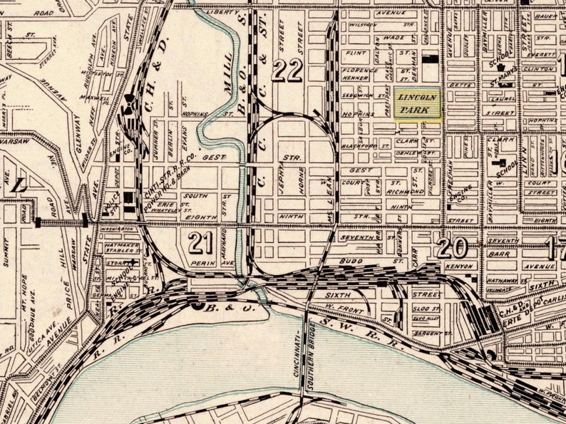 Cincinnati map Old map of Cincinnati fine reproduction Old city map print on fine coated paper or matte canvas image 4