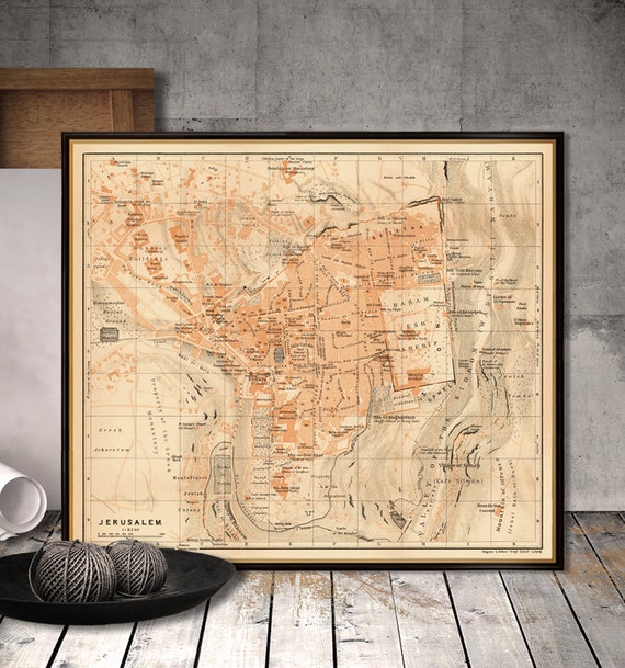 Map of Jerusalem - Antique map restoration, Holly City plan, wall map poster