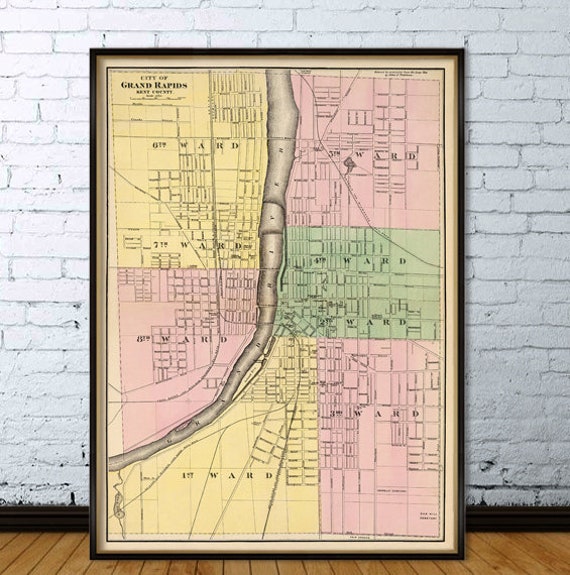 Grand Rapids map - Antique map - Vintage map of Grand Rapids, print on paper or canvas