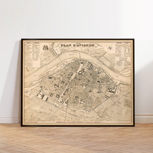 Plano de Aviñón, plano de la ciudad de Aviñón, plano antiguo de Aviñón, mapa antiguo en tonos sepia, decoración de inauguración de la casa.