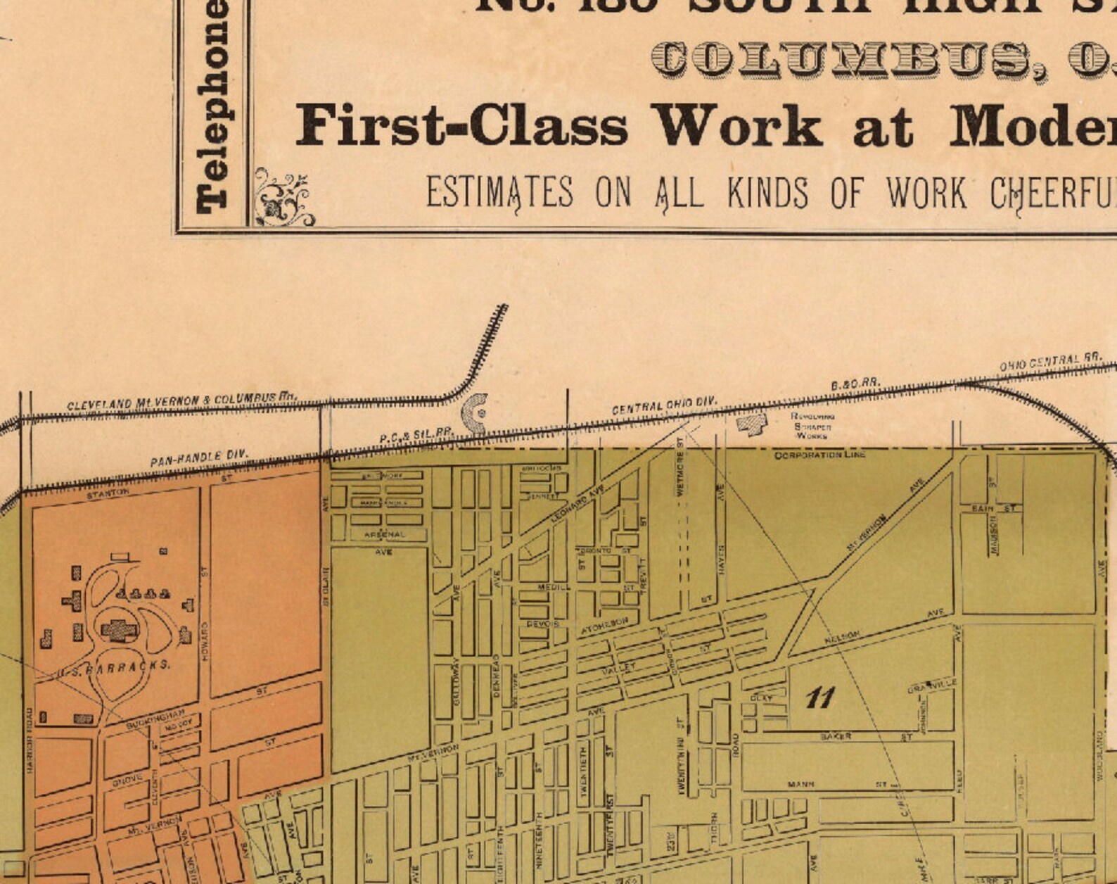 Old Map of Columbus Ohio Fine Giclee Print Large Map on Etsy