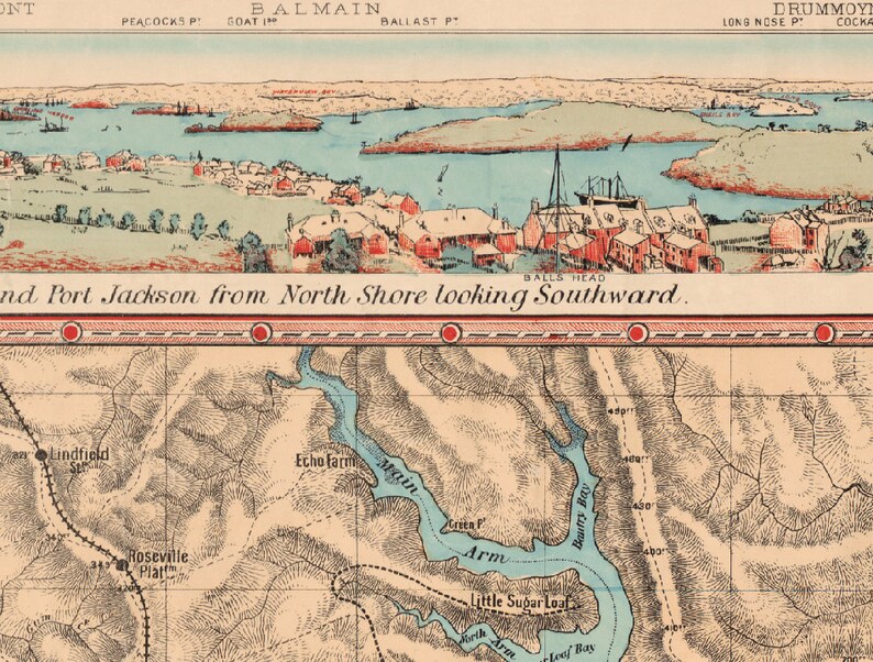 Carte de Port Jackson - Vue panoramique de Sydney et de Port Jackson - Impression jet d'encre fine image 3