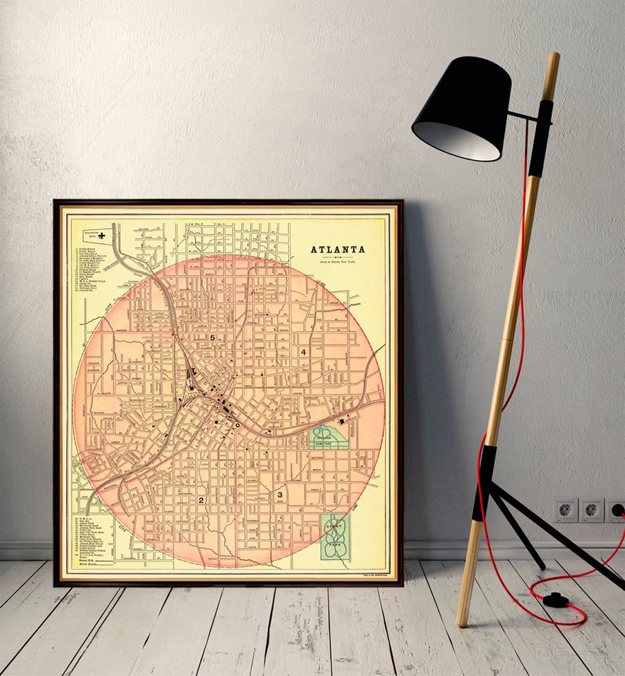 Atlanta map - Old map of Atlanta from 1893 - fine reproduction on paper ...