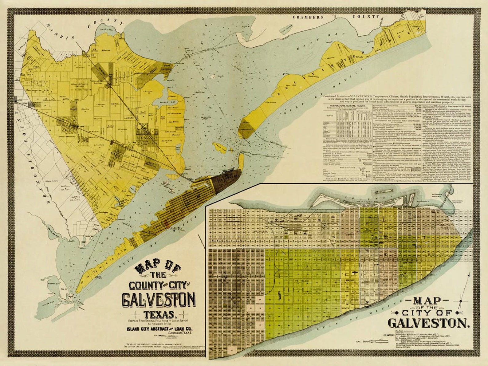 Old map of Galveston city Galveston county map Fine Etsy