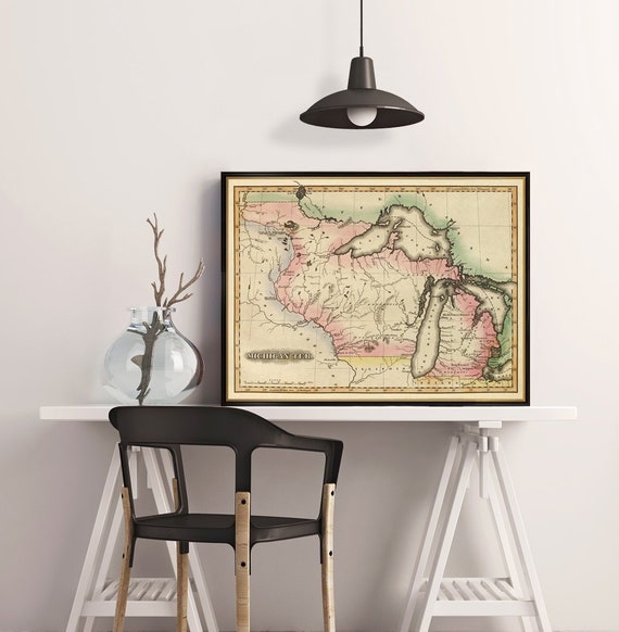 Michigan map print - Map of Michigan state - fine reproduction on paper or canvas