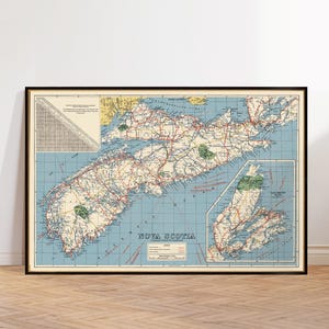 Carte vintage de la Nouvelle-Écosse, aire de jeux océanique du Canada, magnifique reproduction de carte