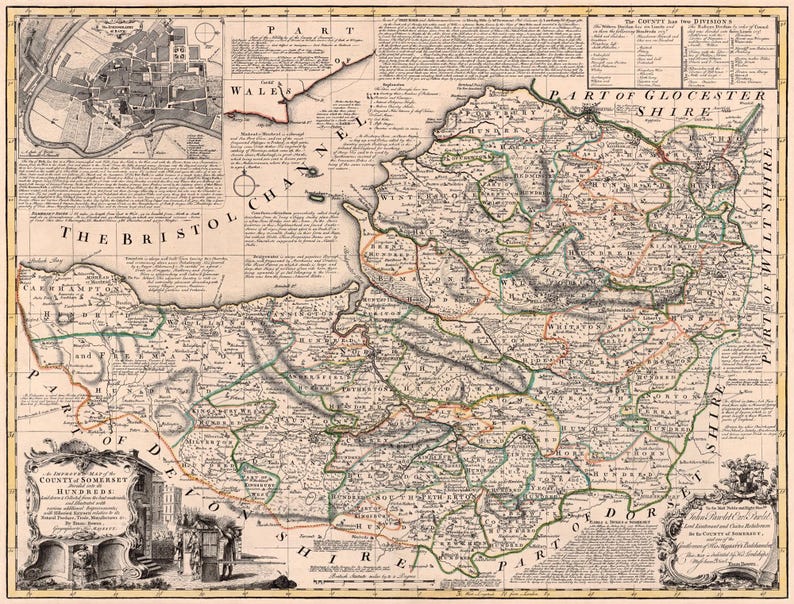 Map of Somerset County - Alte Landkarte von Somerset, Feindruck auf Papier oder Leinwand Bild 2