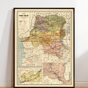 Congo map, historical map from 19th century, large wall map print