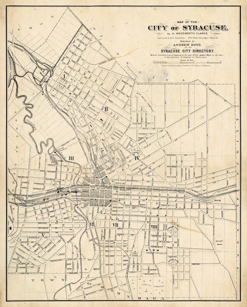 Old Map of Syracuse Historical Syracuse Map Fine Art Print Etsy