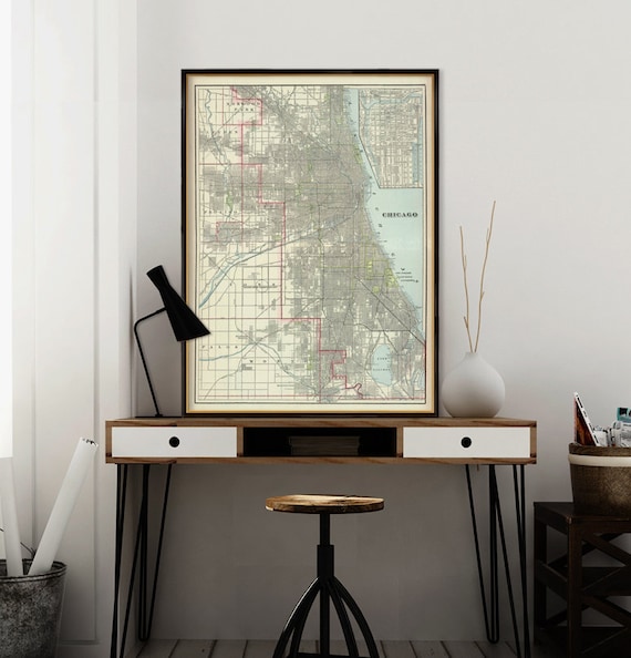 Map of Chicago - Antique Chicago  city map print - Large format