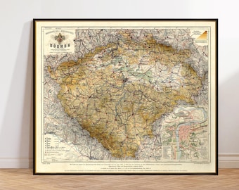 Mapa de Bohemia (República Checa), impresión de mapa antiguo, impresión de mapa histórico
