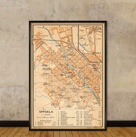 Uppsala map  - Old mao of Uppsala  - Fine giclee reproduction  - 14.5 x 21"