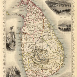 Ceylon map Sri Lanka map Old map fine print on paper or canvas image 2