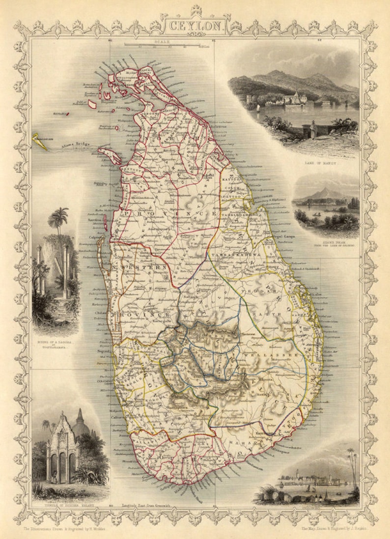 Ceylon Map Sri Lanka Map Old Map Fine Print on Paper or Etsy