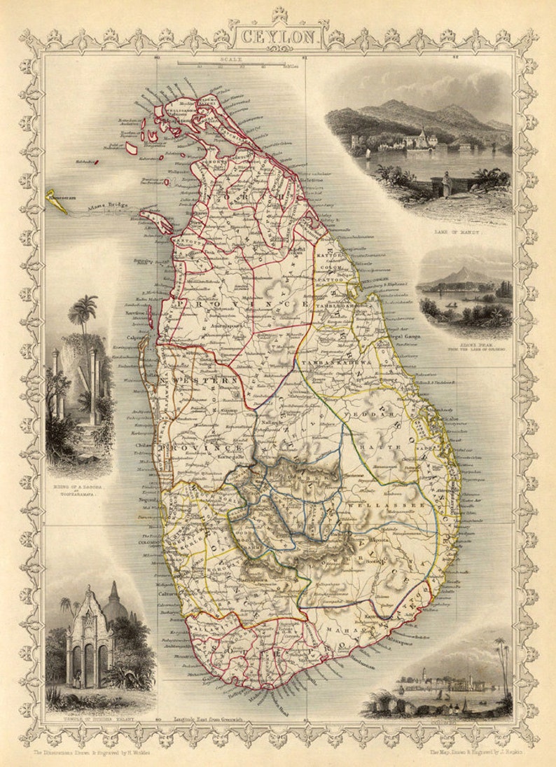Ceylon map Sri Lanka map Old map fine print on paper or canvas image 2