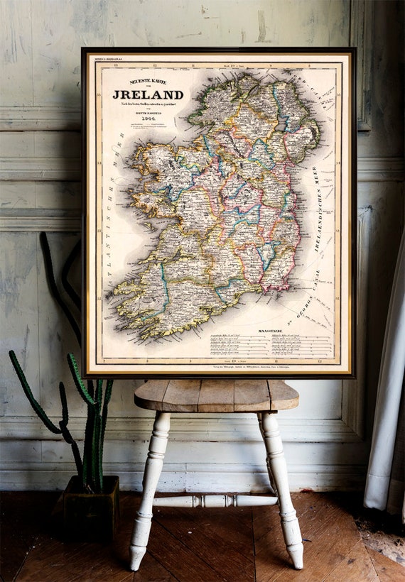 Old map of Ireland - Archival reproduction - Ireland map restored - Fine print on coated paper or canvas