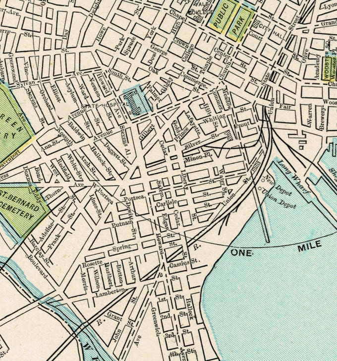 New Haven map Vintage map of New Haven Fine giclee print