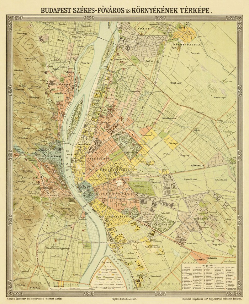 Budapest map Map of Budapest fine print Old city map print on paper or canvas image 2