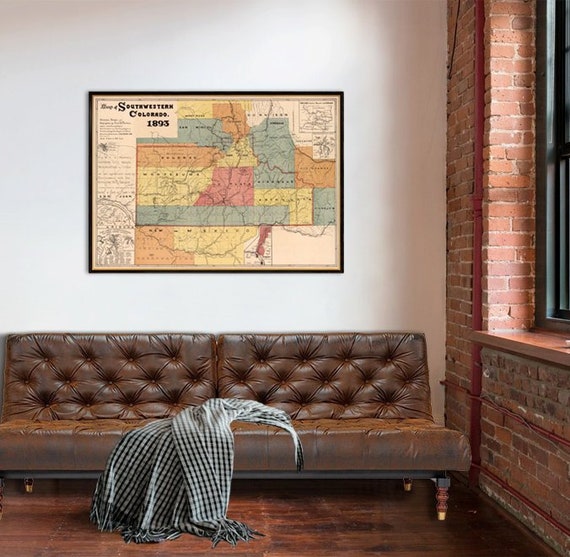 Map of Colorado  - Southwestern Colorado map - Fine print on paper or canvas