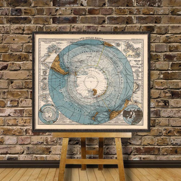 Mapa antiguo del Polo Sur - Mapa de la Antártida - Impresión fina Giclee en papel o lienzo revestido fino