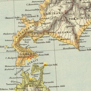 Carte du Japon - Ancienne carte du Japon, y compris l'île d'Hokkaido - Impression de carte murale sur papier ou toile image 5