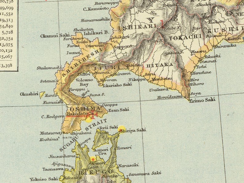 Carte du Japon - Ancienne carte du Japon, y compris l'île d'Hokkaido - Impression de carte murale sur papier ou toile image 5