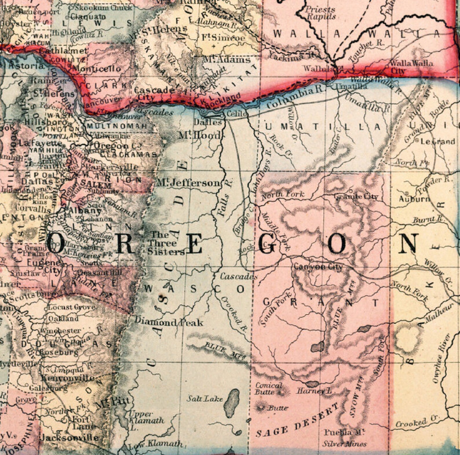 Vintage map of Oregon Old map of Washington Idaho and | Etsy