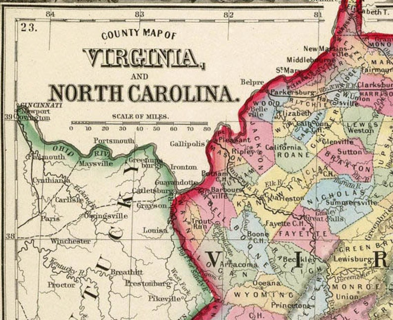 North Carolina Map Virginia Map Old Map Print on Paper or - Etsy