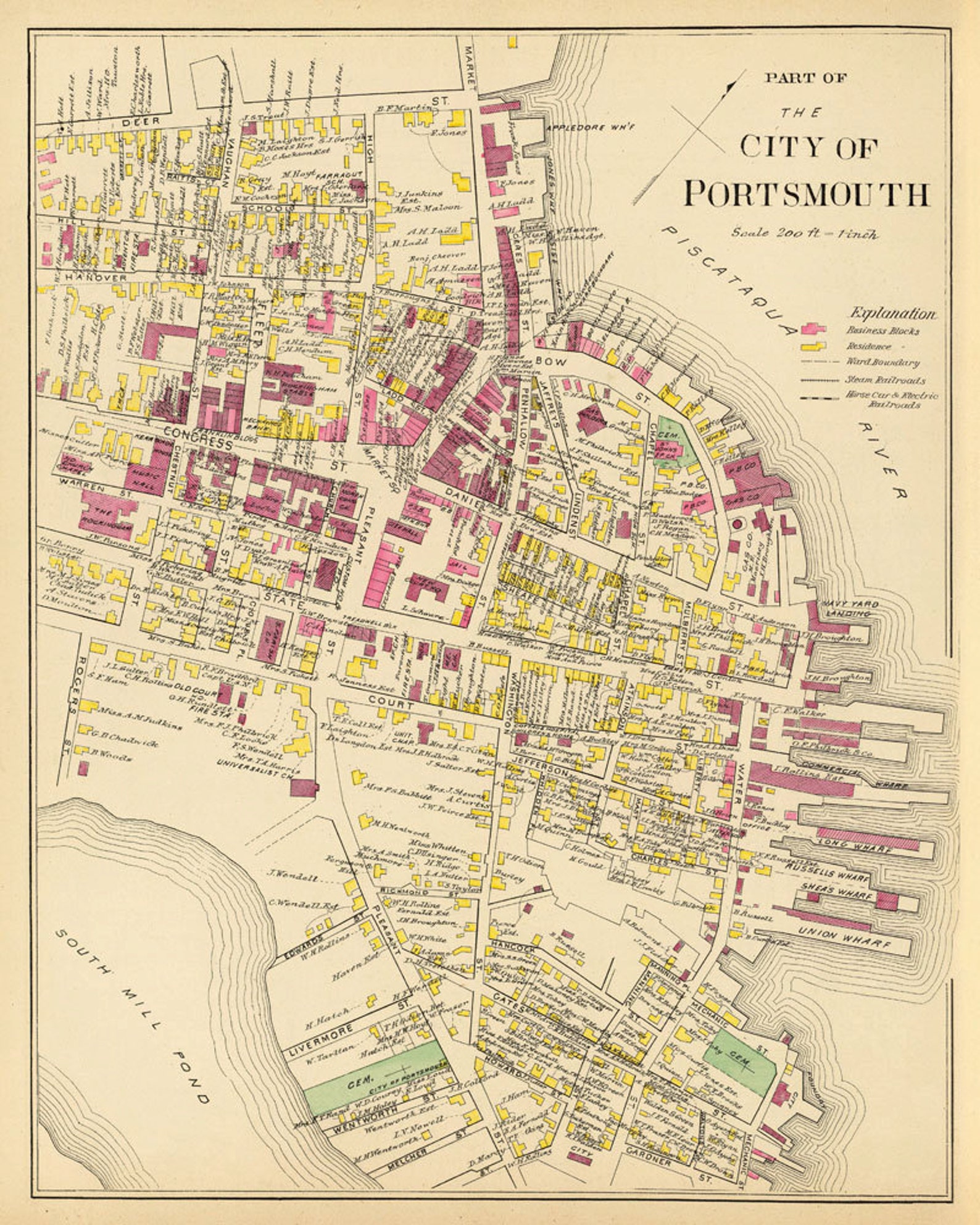 Map of Portsmouth NH Vintage Plan of Portsmouth Old City Etsy
