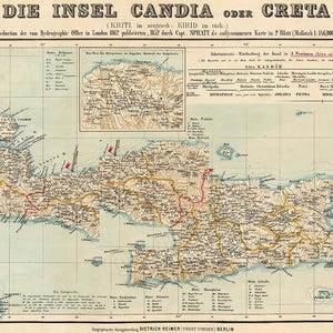 Crete Map | Antique Map Restored | Historical Topographic Chart | Fine ...