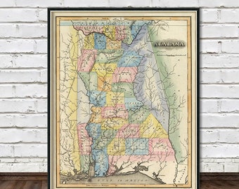 Old map of Alabama  - Wonderful reproduction of Alabama map, available on fine coated paper or canvas