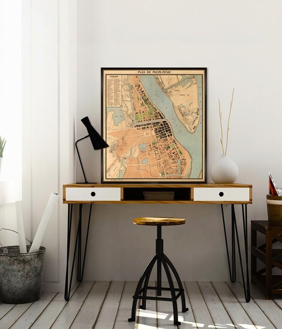 Pnom-Penh map (Cambodia) - Historical maps - Archival print on paper or canvas