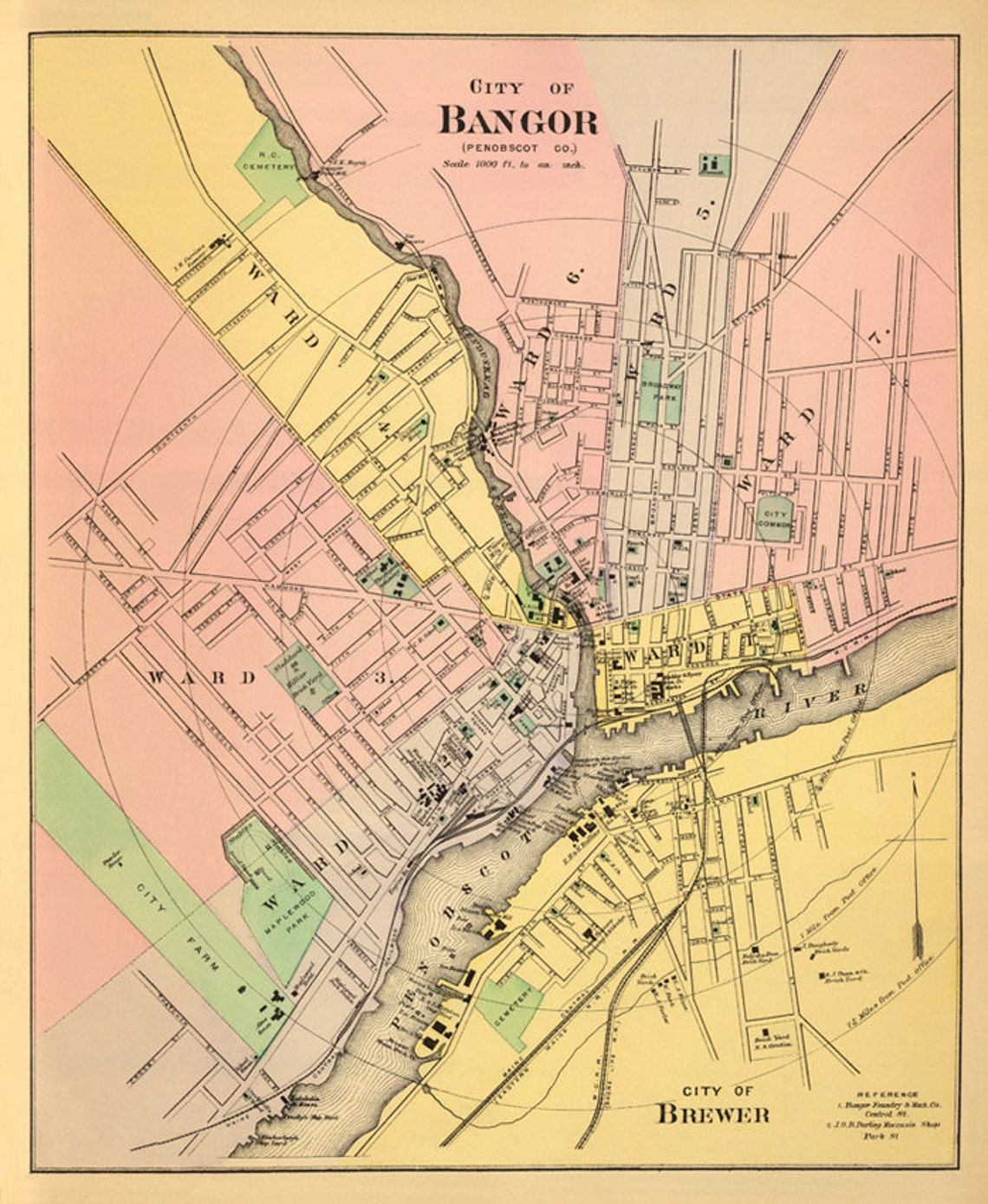 Bangor Map Vintage Map of Bangor maine Reproduction on Etsy