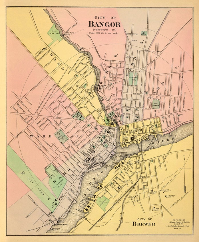 Bangor Zip Code Bangor Map - Vintage Map of Bangor (maine) - Reproduction on Paper or ...