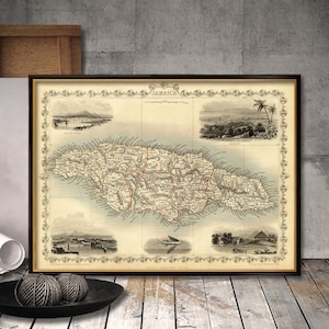 Carte de la Jamaïque - Ancienne carte de la Jamaïque - Ancienne carte restaurée, disponible sur papier ou toile