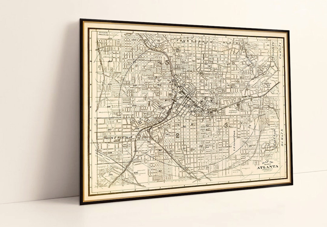 Map of Atlanta - Old Map With a Wonderful Patina, Available on Paper or ...