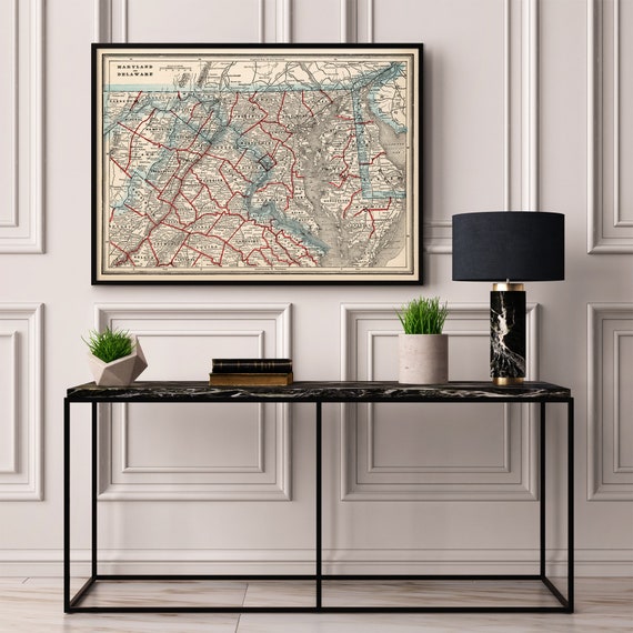 Maryland map - Delaware map - Large wall map print on paper or canvas