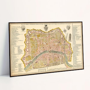 Carte historique de Pise - Ancienne carte décorative restaurée - Pianta della citta di Pisa