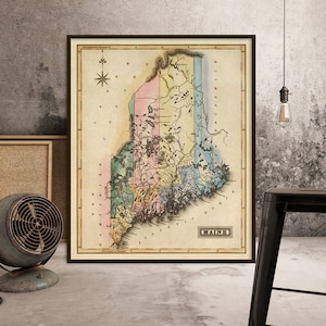 Maine Karte - Vintage Karte von Maine - feine Reproduktion auf Papier oder Leinwand