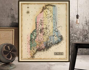 Maine map - Vintage map of Maine - fine reproduction on paper or canvas